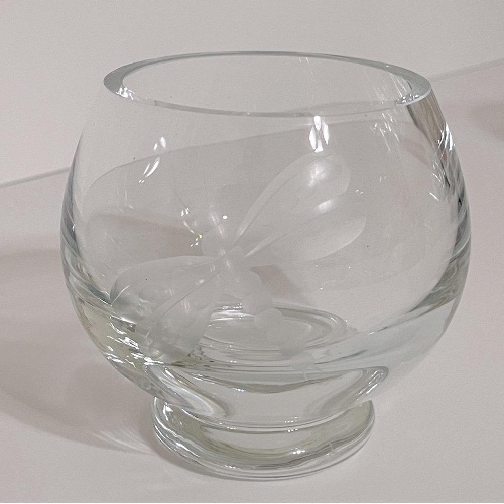 CRATE&BARREL X Krosno Crystal Votive Tea Light Candle Holder Dragonfly Etched